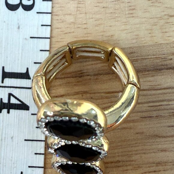 Monet Triple Black Stone Stretch Cocktail Ring W/ Gold Tone & Crystal Accents Si - Picture 7 of 9